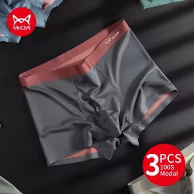 MiiOW 3 pcs caleçons homme en modal 100S soie glacée antibactérien respirant