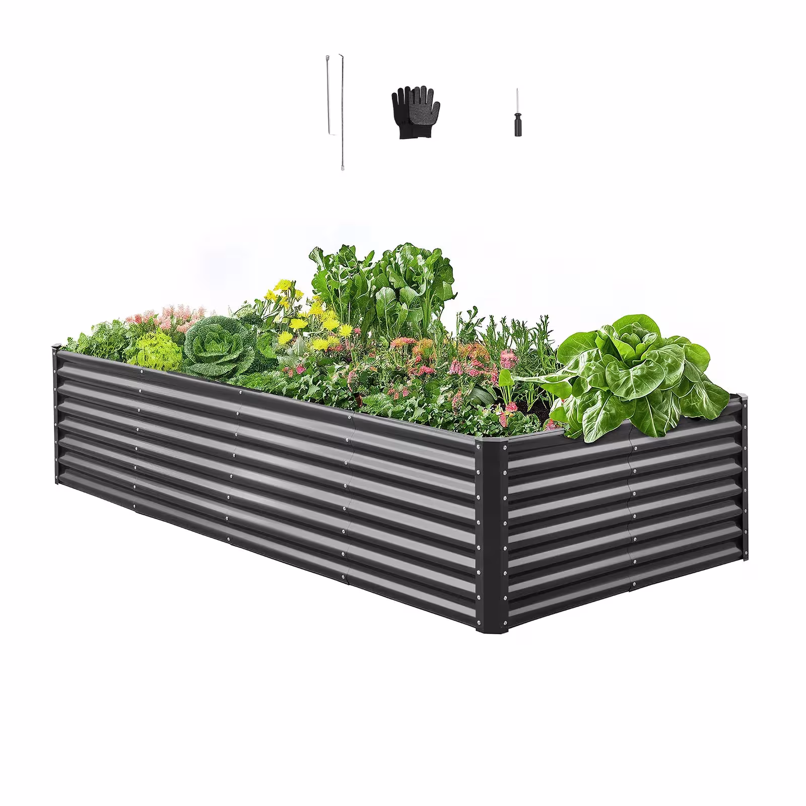 Aiuola rialzata SucceBuy in metallo per la coltivazione di verdure, fiori ed erbe aromatiche, zincata, con fondo aperto, adatta per esterni