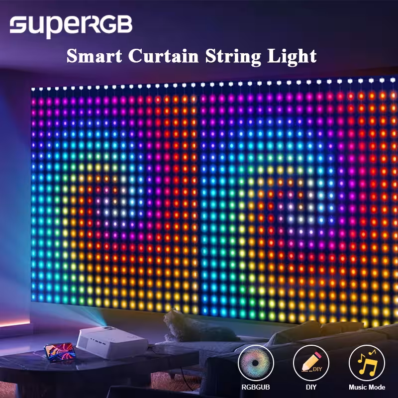 2VNT Išmanių LED RGB Šviesų Užuolaidų Girlianda su Muzikos Sinchronizavimu, APP ir Nuotolinio Valdymo Pultu Kambariui, Sodui