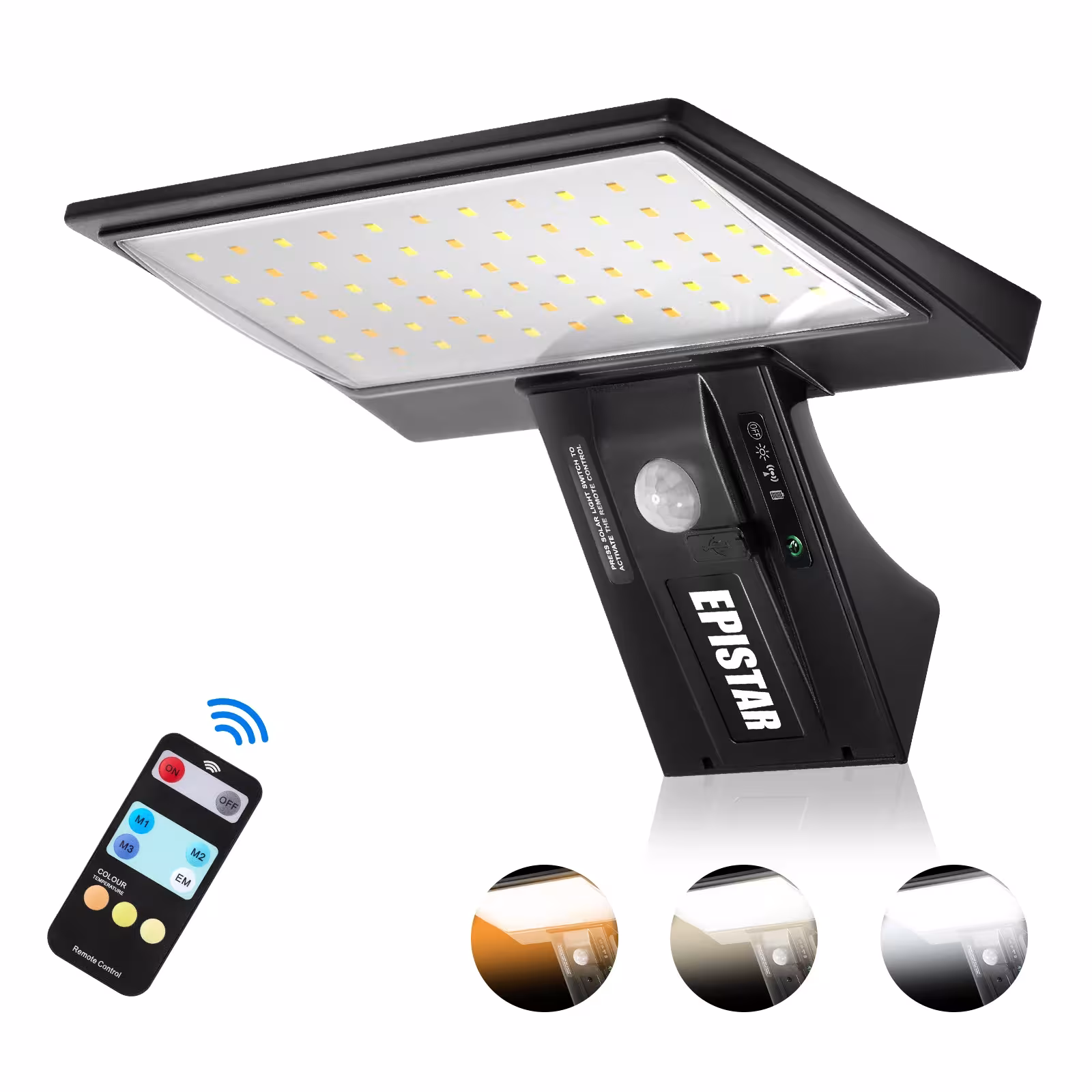 Solar outdoor light with motion sensor, 90 LED, 3 colors, 4 modes, waterproof for patio and garden