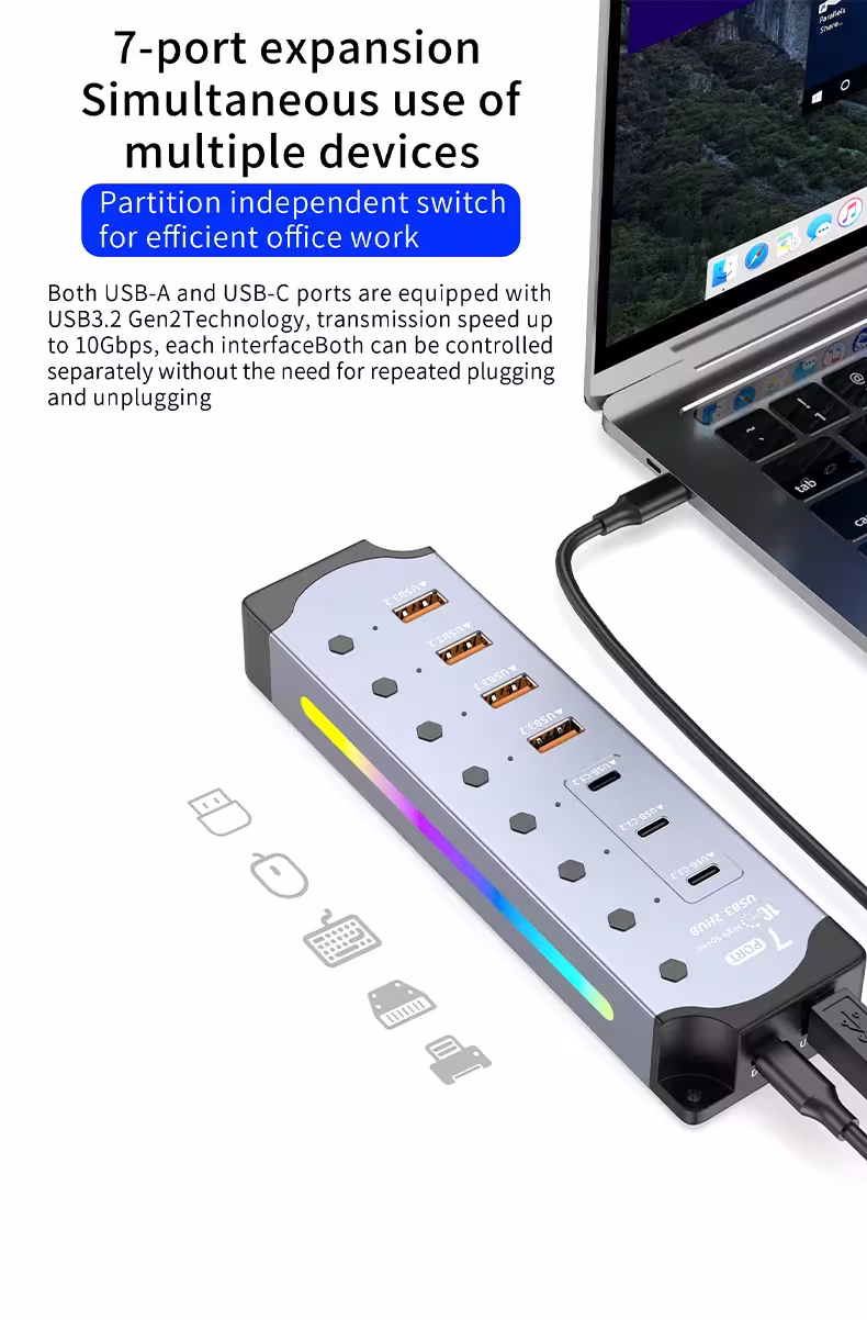 Concentrador USB con 7 puertos