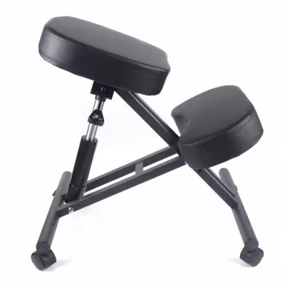 Chaise de posture ergonomique noire, hauteur réglable de 50 à 60 cm, 4 roulettes, freins, charge maximale : 100 kg