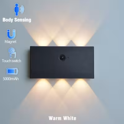 LED sieninis šviestuvas su judesio sensoriumi, 5200mAh baterija, įkraunamas