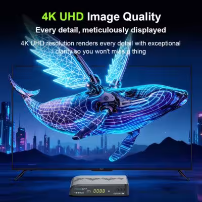 V8 Ultra 4K TV Box palydovinis imtuvas su DVB-S2X, DVB-T2/T+C jungtimis ir CA kortelės skaitytuvu
