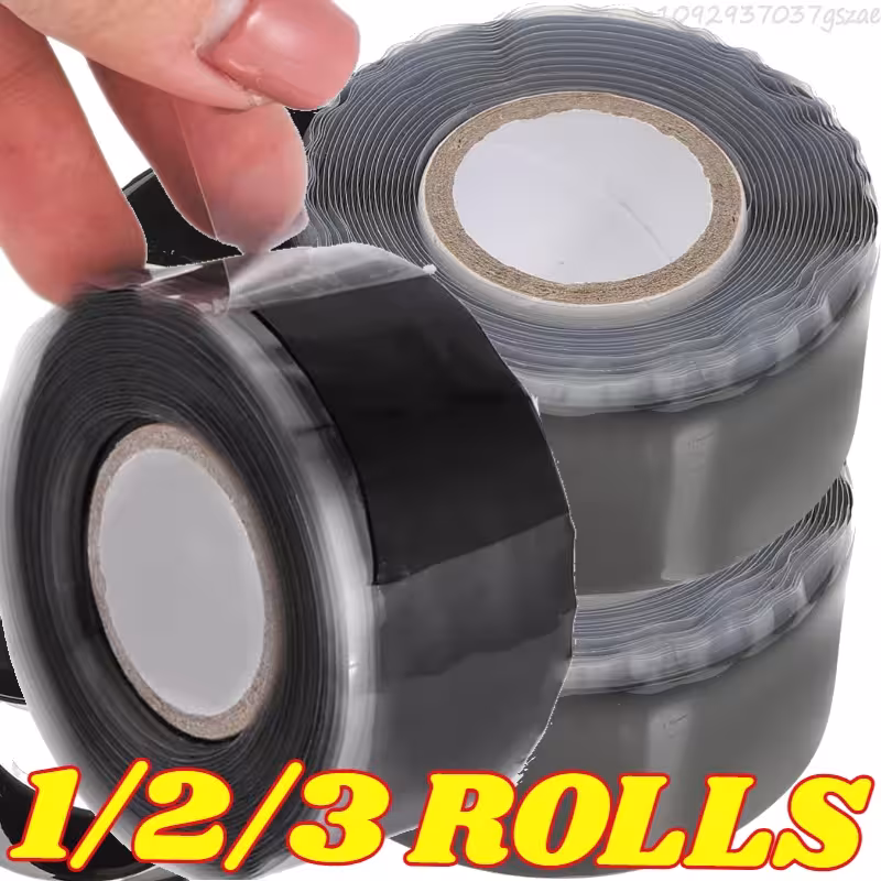 Self-adhesive silicone insulation tape for emergency repair of pipes and hoses, resistant to water, heat, and UV rays.