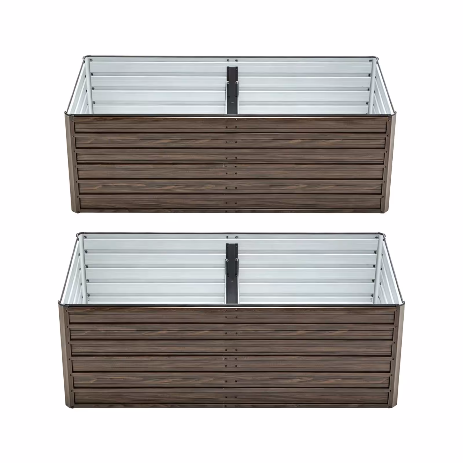 Durable wood-textured metal raised garden bed with an open bottom, 190x90x64cm, rust and weather resistant