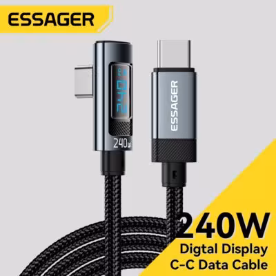Câble USB Type C Essager PD 240W, 5A, écran LED, pour une charge rapide compatible avec Samsung, Xiaomi, iPhone, MacBook