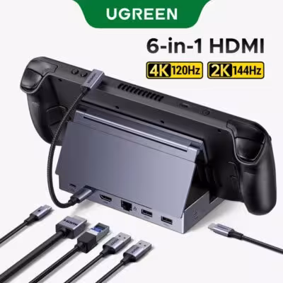 UGREEN USB C dokas Steam Deck 6in1 4K120Hz HDMI 5Gbps PD100W RJ45 ROG Ally Legion