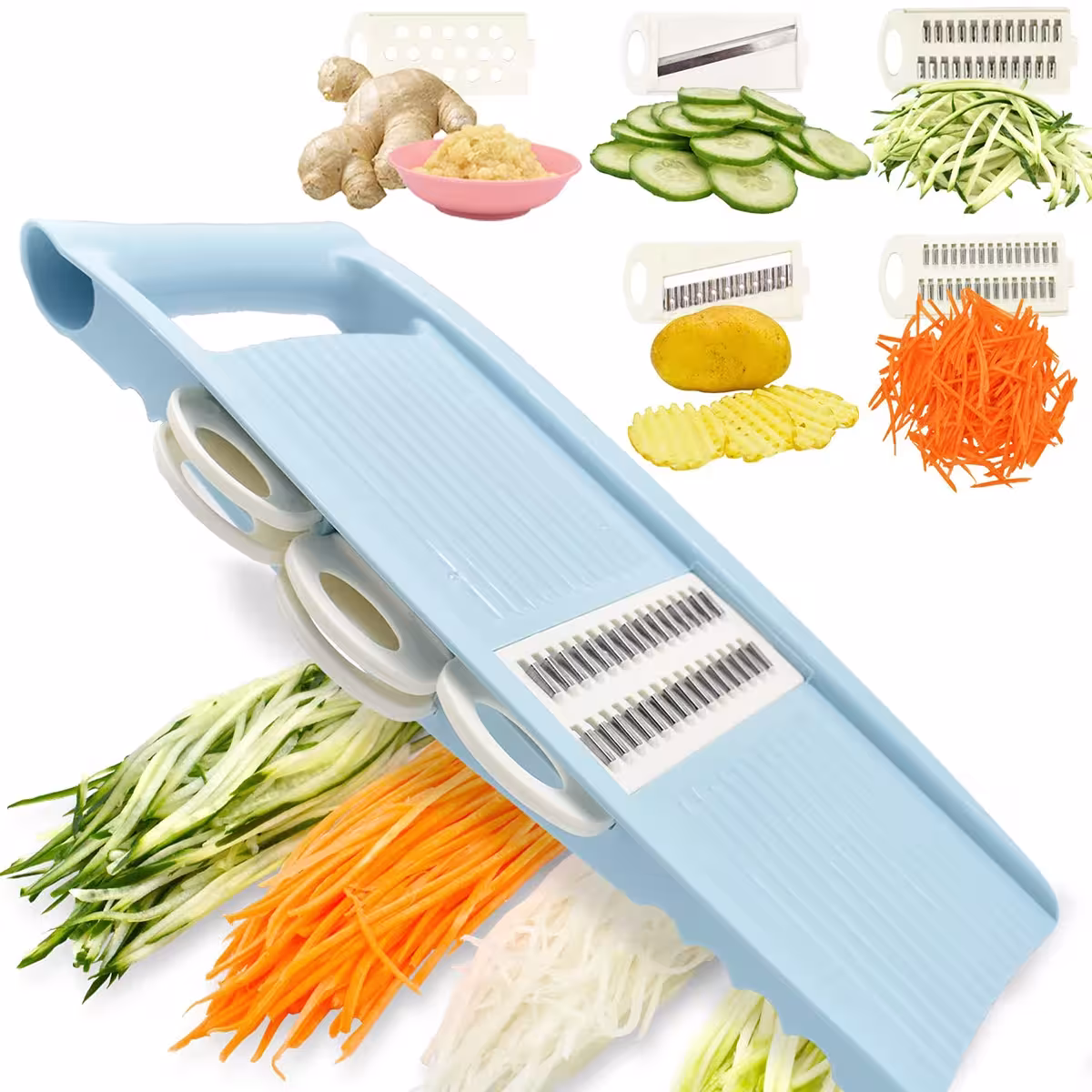 5-in-1 vegetable chopper for the kitchen with interchangeable blades - includes a mincer and grater
