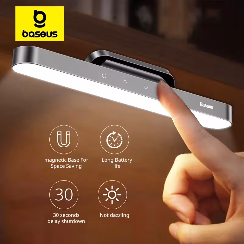 Baseus magnetic LED night light with adjustable brightness, rechargeable desk lamp for kitchen and bedroom