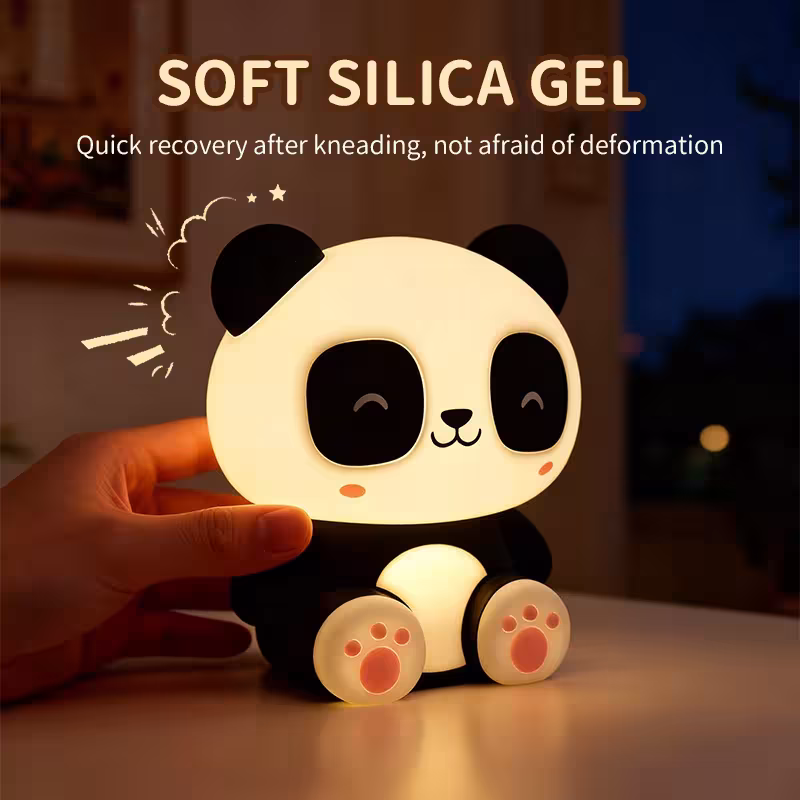 Panda-shaped rechargeable night light with touch brightness control, timer, and original home decoration gift