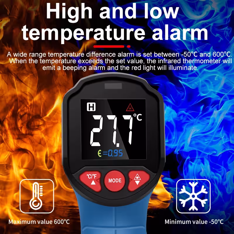 Digital infrared thermometer for non-contact measurement -50~600°C, industrial pyrometer for kitchens