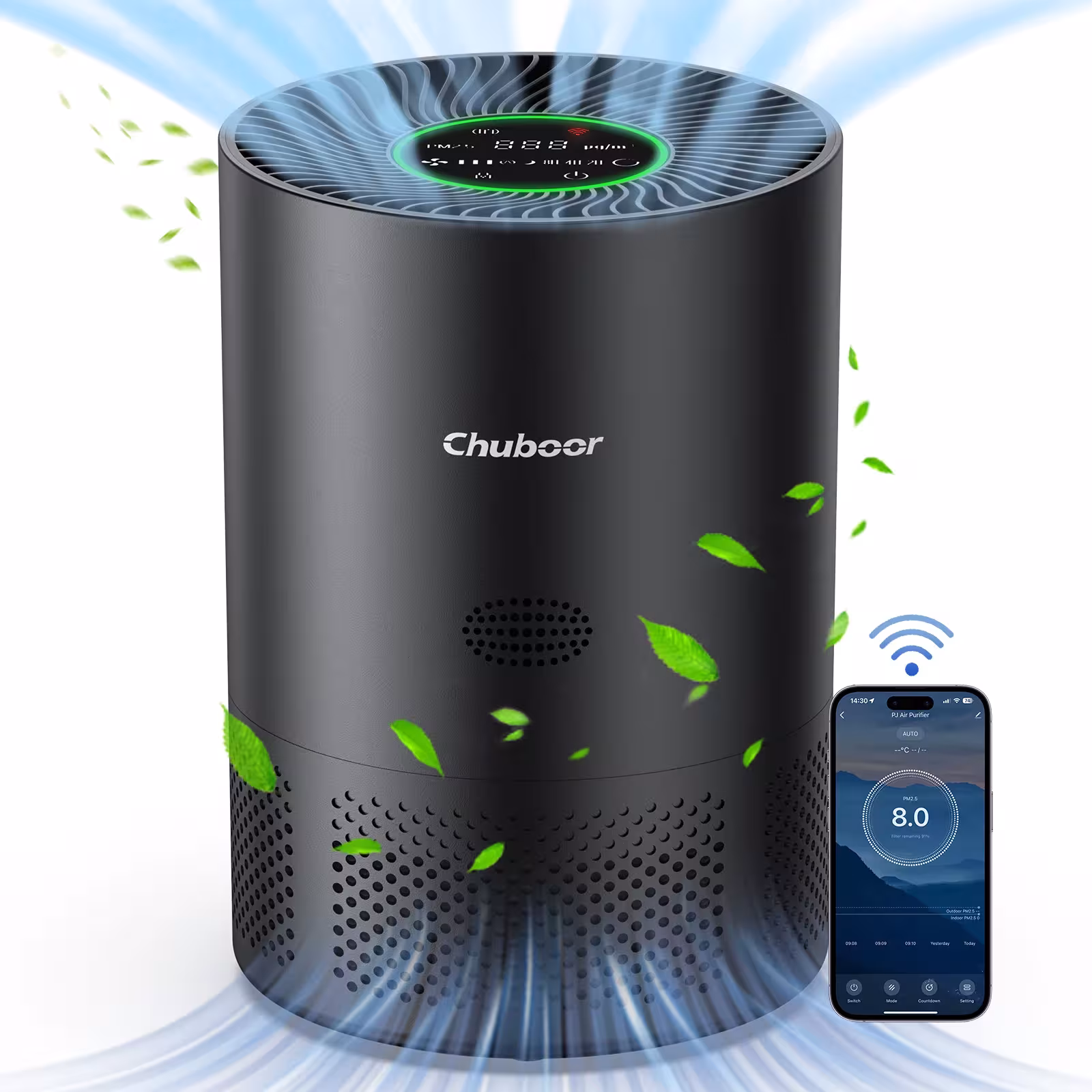 Chuboor PJ01 išmanus oro valytuvas namams su H13 HEPA filtru, iki 360 ft², šalina kvapus ir dulkes