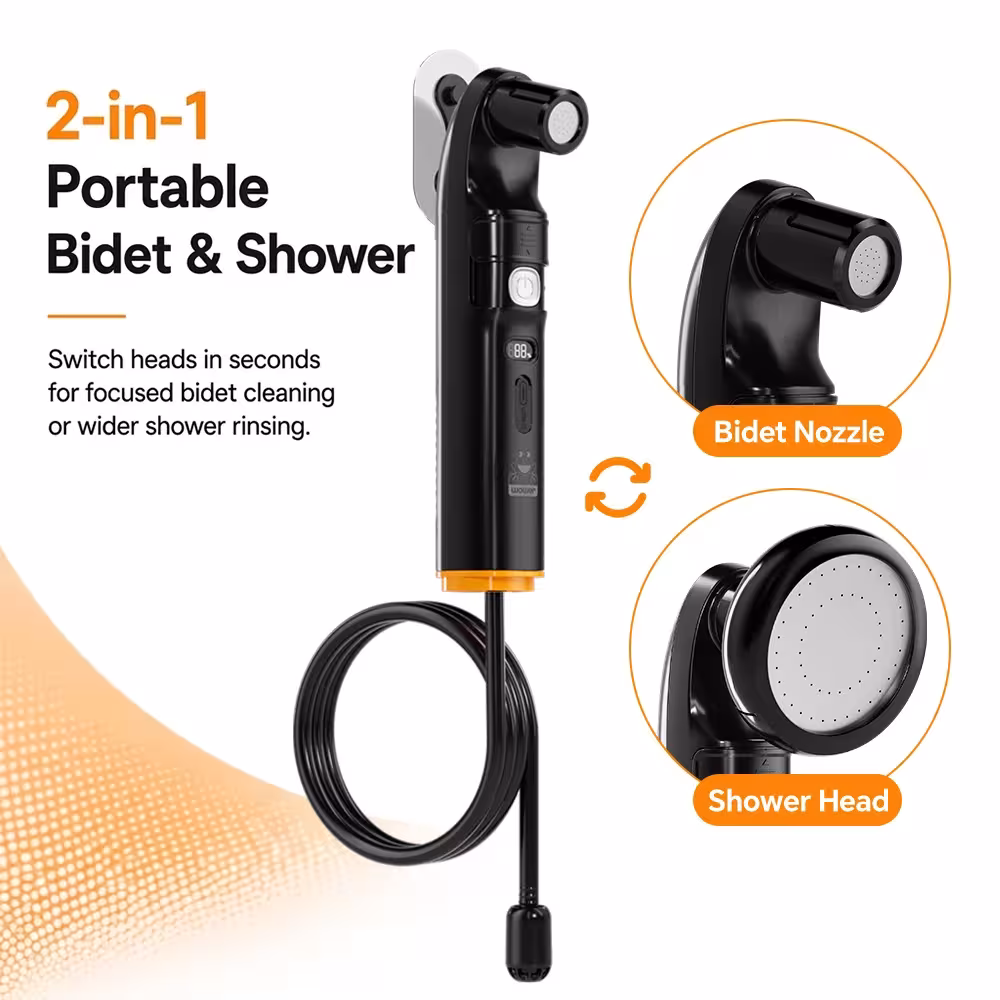 MintLeaf electric portable bidet, 2-in-1 shower and bidet nozzle, rechargeable sprayer with LED screen for camping