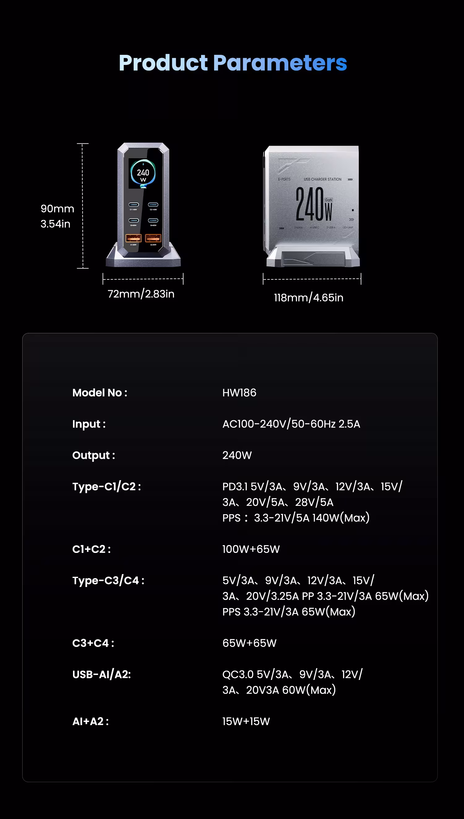 240W GaN įkroviklis