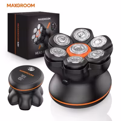 Rasoir électrique 7D MAXGROOM pour barbe et tête, chargement USB, écran LED