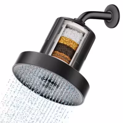 Testina doccia con filtro per acqua dura ad alta pressione, 6 pollici, 15 stadi di filtraggio a carbone attivo, rimuove cloro e metalli