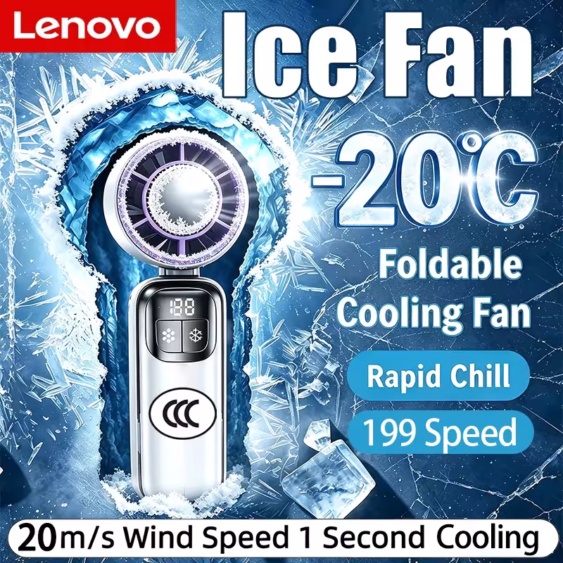 Lenovo 199 galingas rankinis ventiliatorius su bekontakčiu varikliu, USB įkraunamas, vėsinantis lauko darbui ir kelionėms