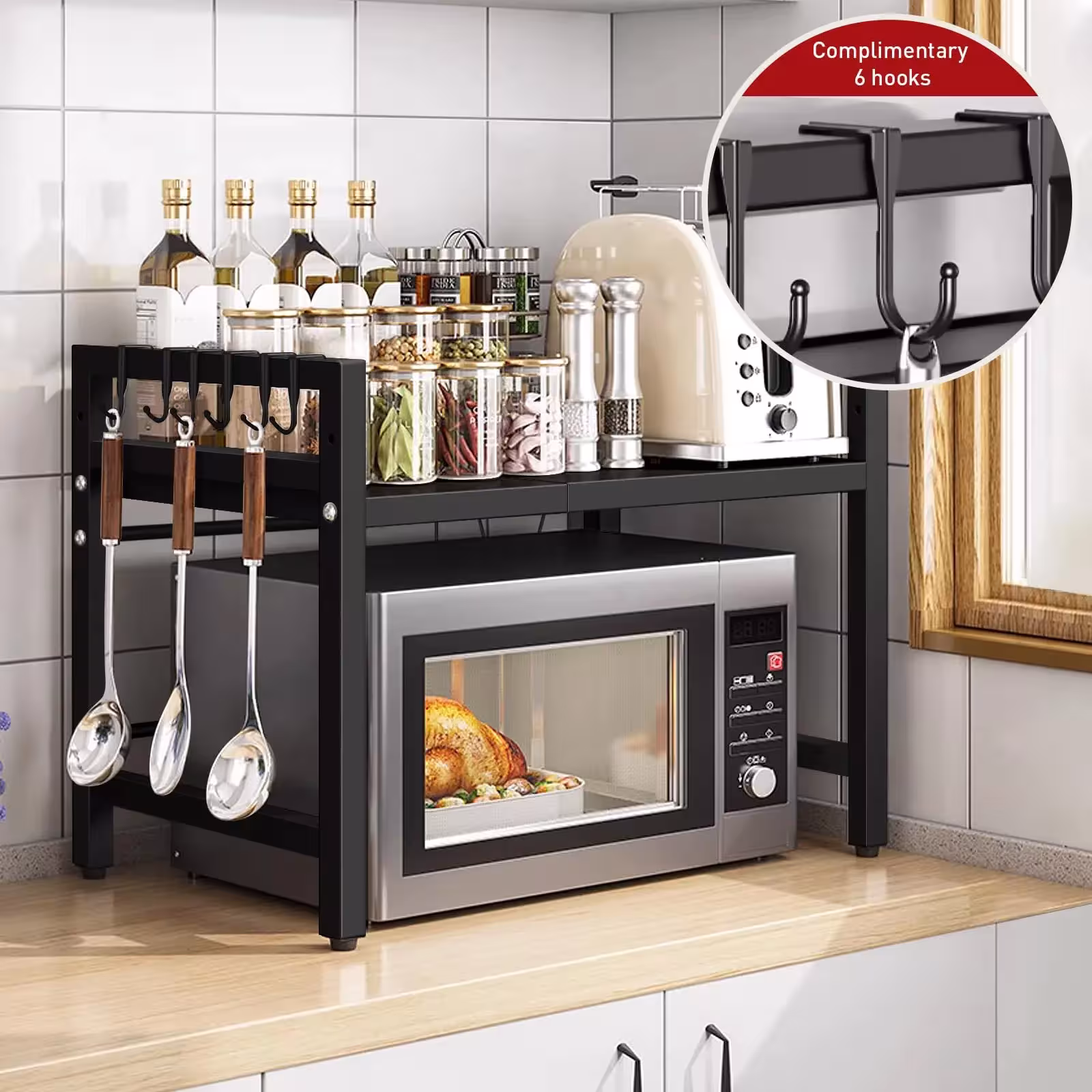 Étagère extensible 42-64 cm pour micro-ondes, résistante à l'humidité et à la corrosion