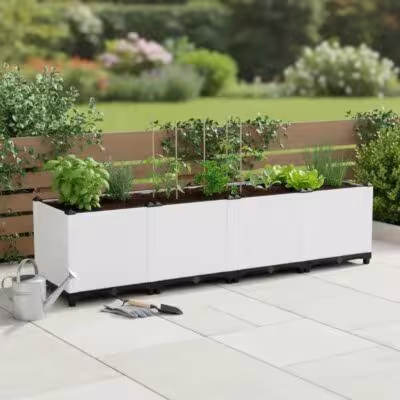 Caja de cultivo alta de 160x40x38 cm de polipropileno, diseño moderno, ideal para balcones, terrazas y jardines