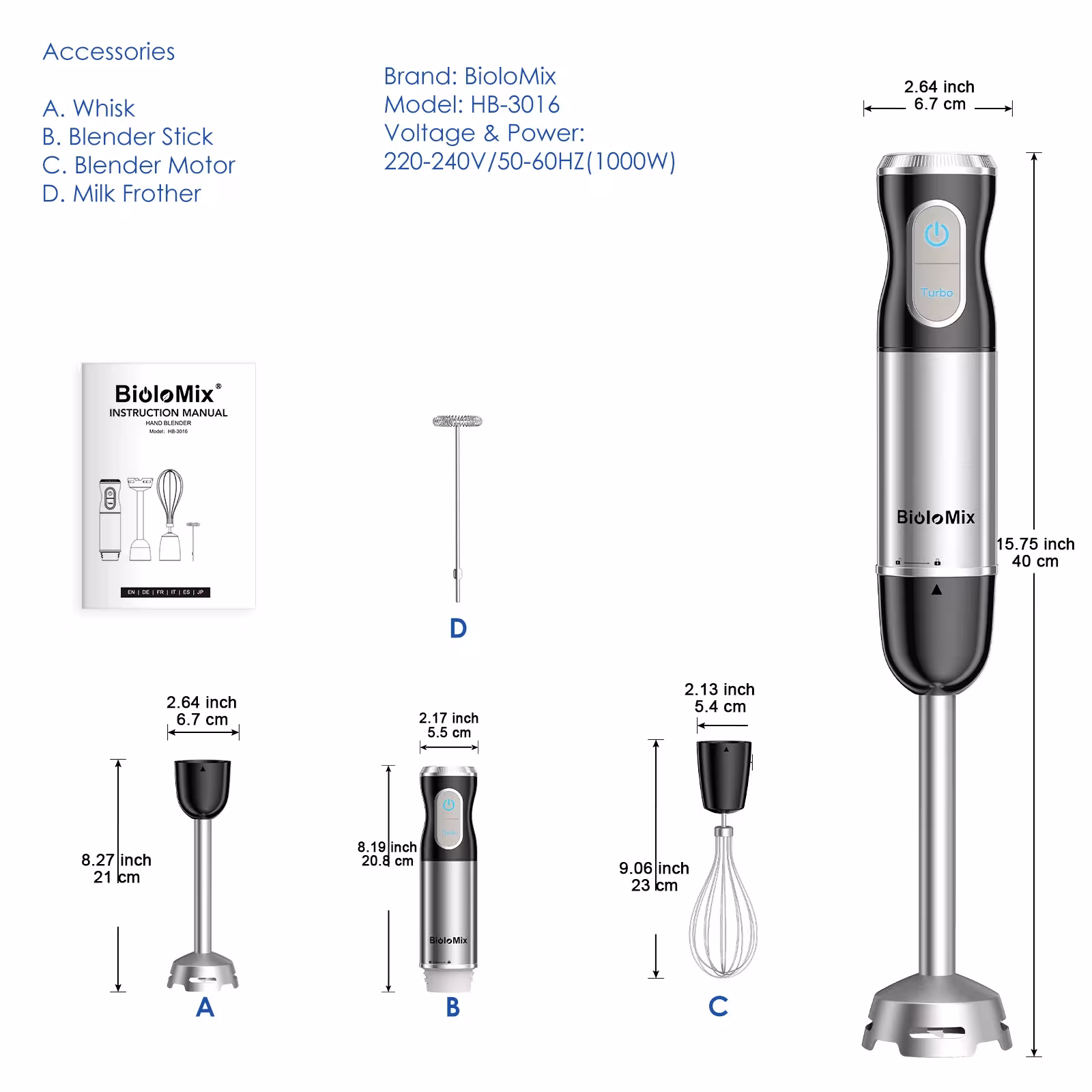Mixeur manuel 1000W