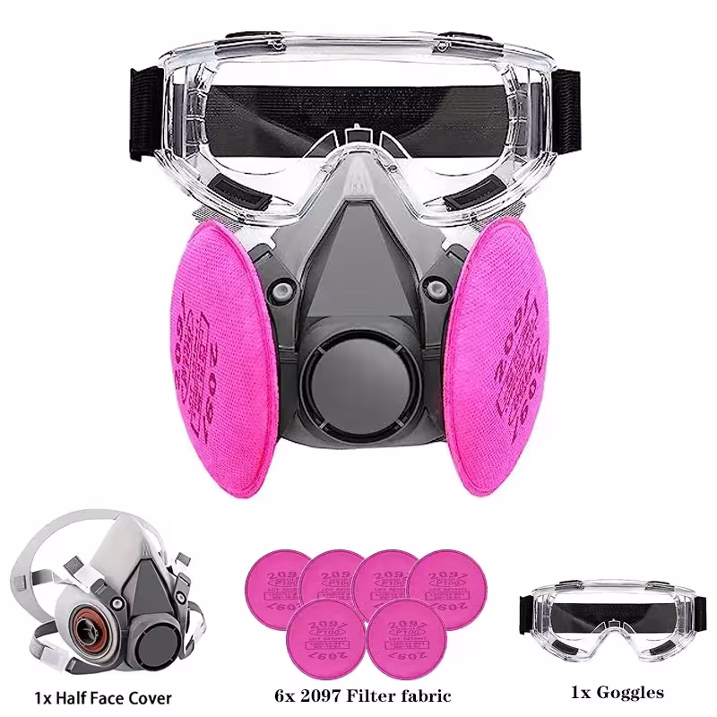 Reusable respirator mask 6200 with 2097 filters and safety glasses