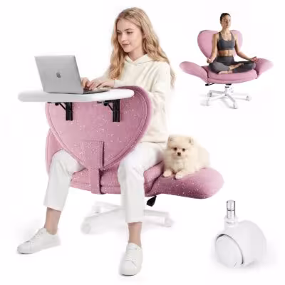 Ergonomiška biuro kėdė su sulankstomu staliuku ir 5 pozicijų reguliuojamais porankiais, keičiamo aukščio sėdyne