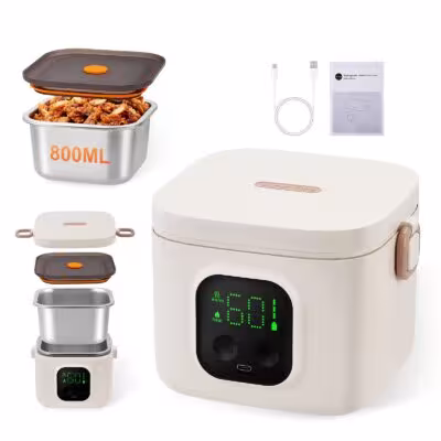 Boîte à déjeuner chauffante électrique de 16000 mAh, 800 ml, intérieur en acier inoxydable 304, portable