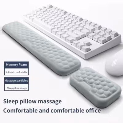 Ergonomiczna podkładka pod mysz z podpórką na nadgarstek wykonana z pianki memory, do klawiatury i do biura