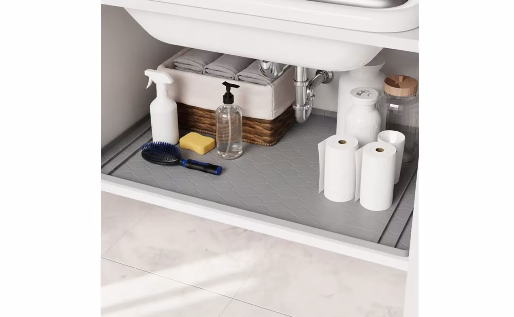 Tapis d'évier en silicone, robuste, imperméable, tapis de placard, revêtement d'évier en silicone, résistant à l'huile, protection domestique avec rebord surélevé pour salle de bain Tapis d'évier en silicone, robuste, imperméable, tapis de placard, revêtement d'évier en silicone, résistant à l'huile, protection domestique avec rebord surélevé pour salle de bain