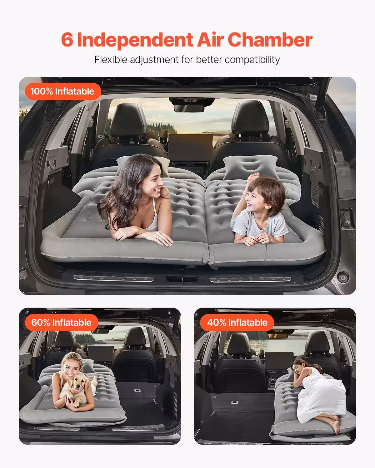 Colchón inflable para coche con bomba eléctrica, grueso, para SUV, MPV y sedán, gris
