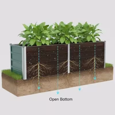 Jardín elevado de acero galvanizado para cultivar verduras, hierbas y flores, resistente a las condiciones climáticas exteriores, 160x40x45 cm, verde