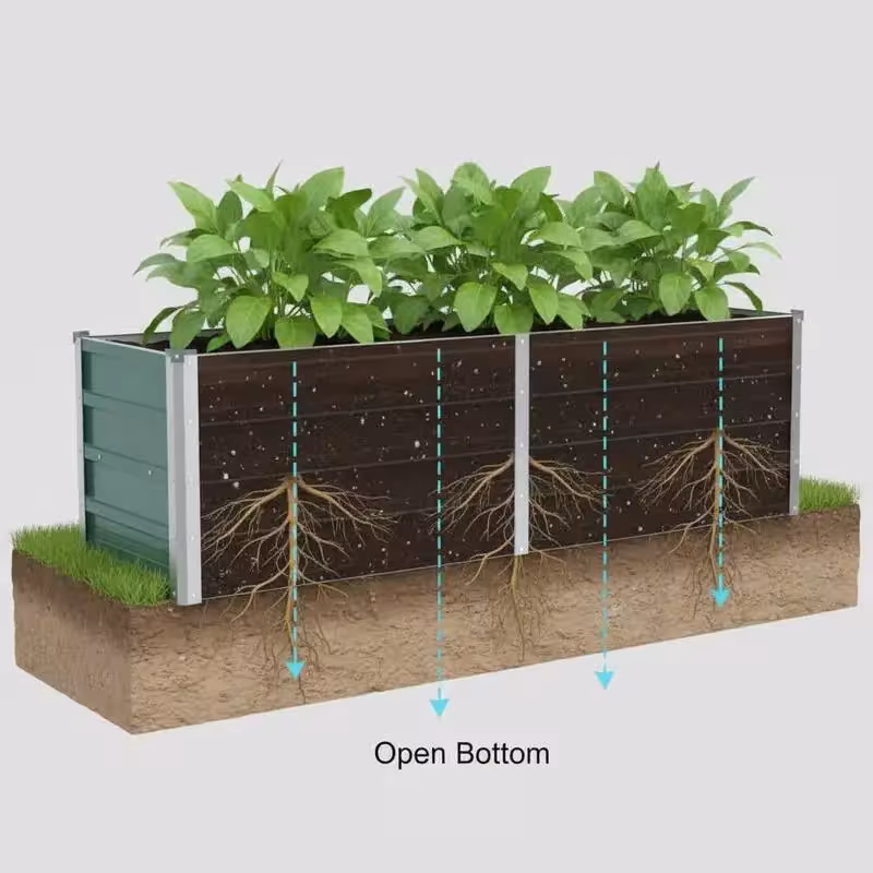 Jardín elevado de acero galvanizado para cultivar verduras, hierbas y flores, resistente a las condiciones climáticas exteriores, 160x40x45 cm, verde