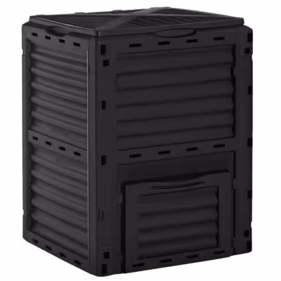 Compostiera da giardino da 300L, contenitore per compostaggio in polipropilene con 48 fori di ventilazione, nero, 60.5 x 60.5 x 81.5 cm