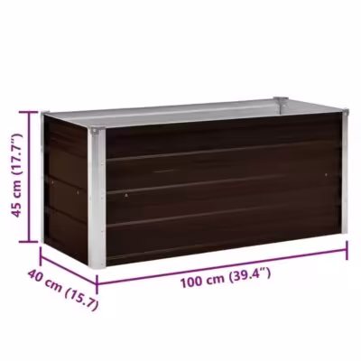 Bordure surélevée en acier galvanisé de 100x40x45cm, marron, facile à nettoyer et durable