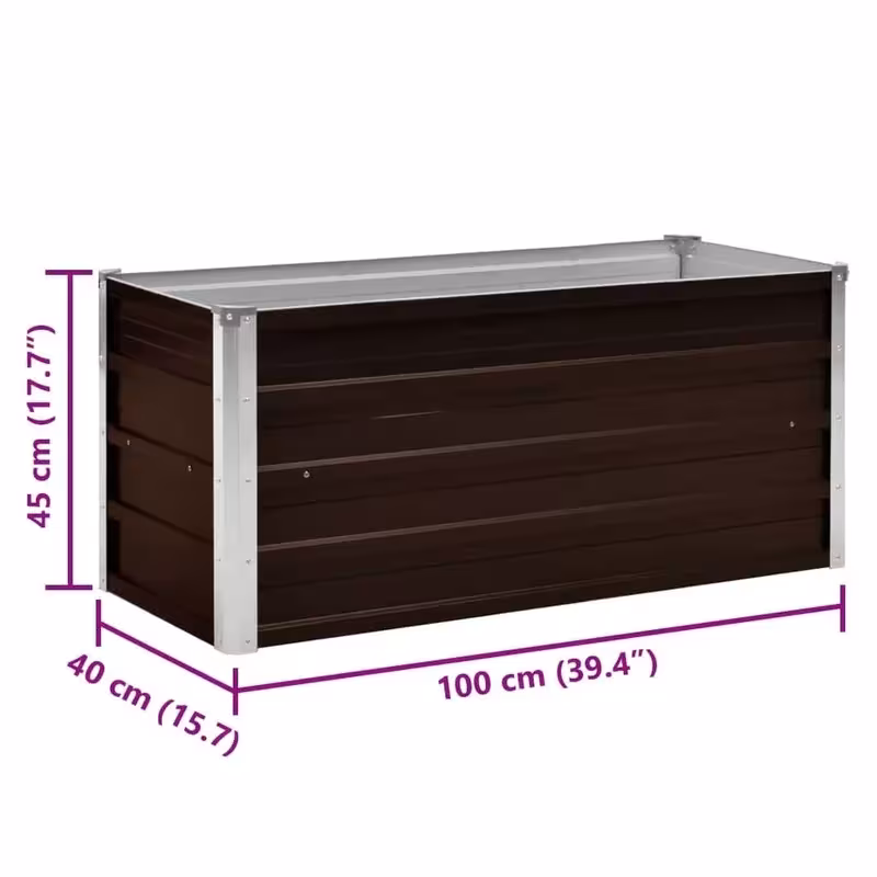 Elevated galvanized steel garden bed 100x40x45cm, brown, easy to clean and durable