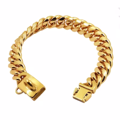 Collier de chien en métal en acier inoxydable 14mm chaîne dorée L