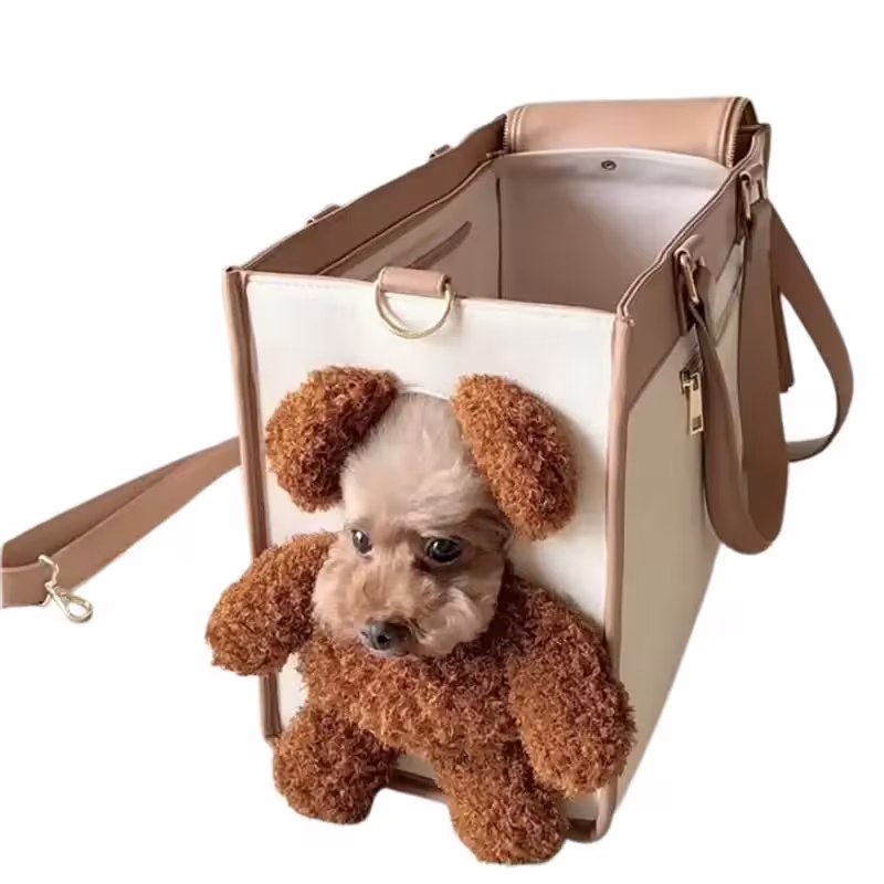 Elegante borsa da viaggio per cani e gatti con simpatico musetto di orsetto in peluche, ampia capacità