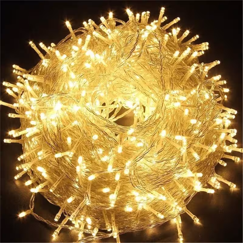 220V outdoor Christmas LED string lights, 20m long, 200 bulbs, festive lighting for homes, weddings, and events.