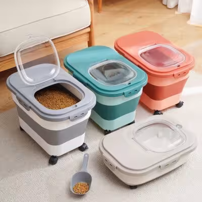 Contenitore pieghevole per alimenti per cani e gatti con ruote, coperchio ermetico, capacità di 13/33 libbre per la cucina