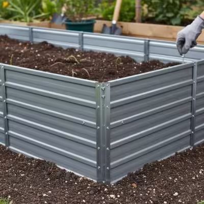 Raised garden bed for terraces and balconies, sturdy construction made of galvanized steel, suitable for vegetables and flowers, 400x80x45 cm, gray