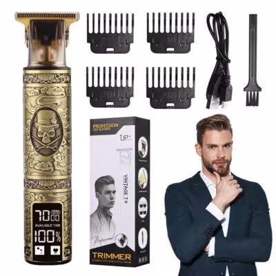 Machine à couper les cheveux sans fil HIENA T9 avec écran LCD, design vintage en forme de crâne