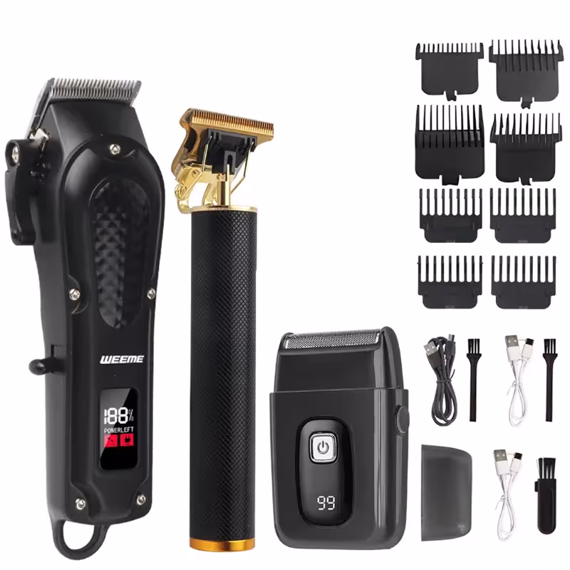 Vintage T9 cordless hair clipper for men with LCD screen and USB charging