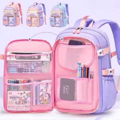 Mochila escolar para niñas de 1º a 5º grado, colorida e impermeable, de gran capacidad con un lindo dibujo de conejo