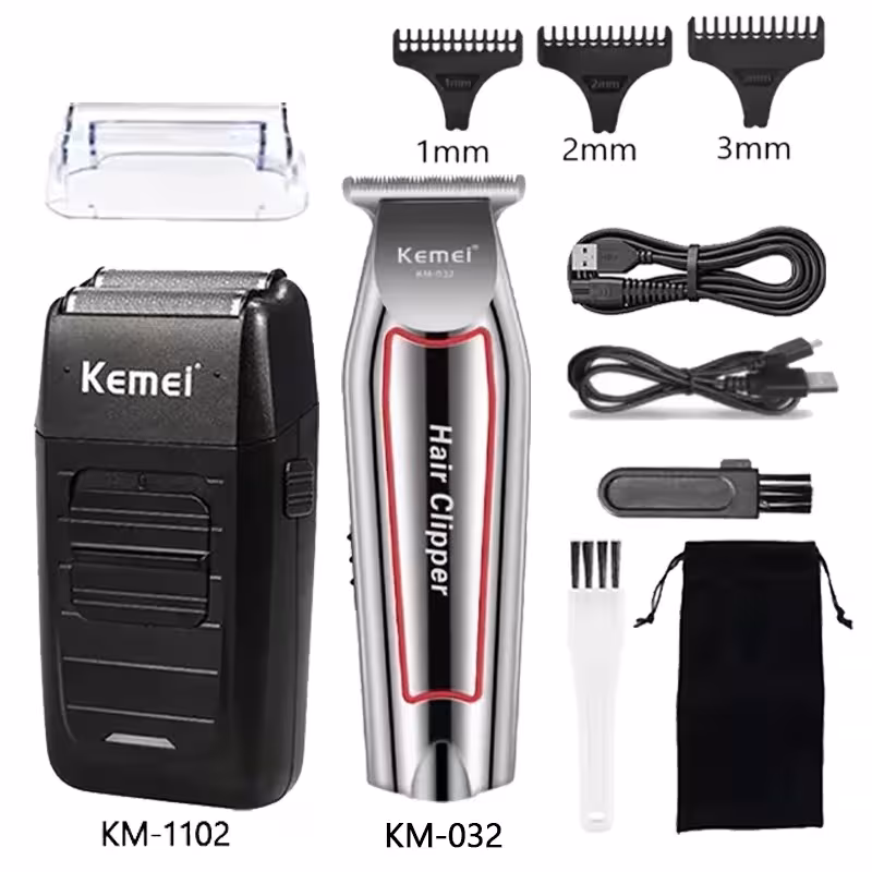 Kemei professional men's hair cutting machine sets KM-2296, KM-032, KM-1102 with USB charging