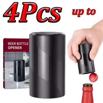 Automatic beer bottle opener with magnet, 1-4 pieces - for wine, beer, and sparkling water caps.