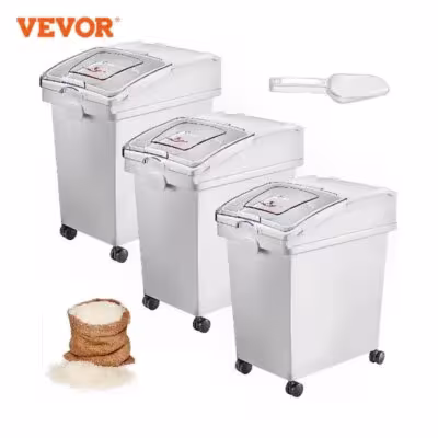 Serbatoio di stoccaggio a secco VVOR 25L con pala e ruote per riso, farina, cucina commerciale e ristoranti
