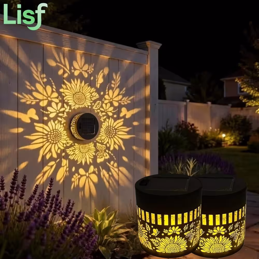 Luces solares con diseño de girasol para vallas, paredes y escaleras, decoración exterior para jardín, terraza, camping o bodas.