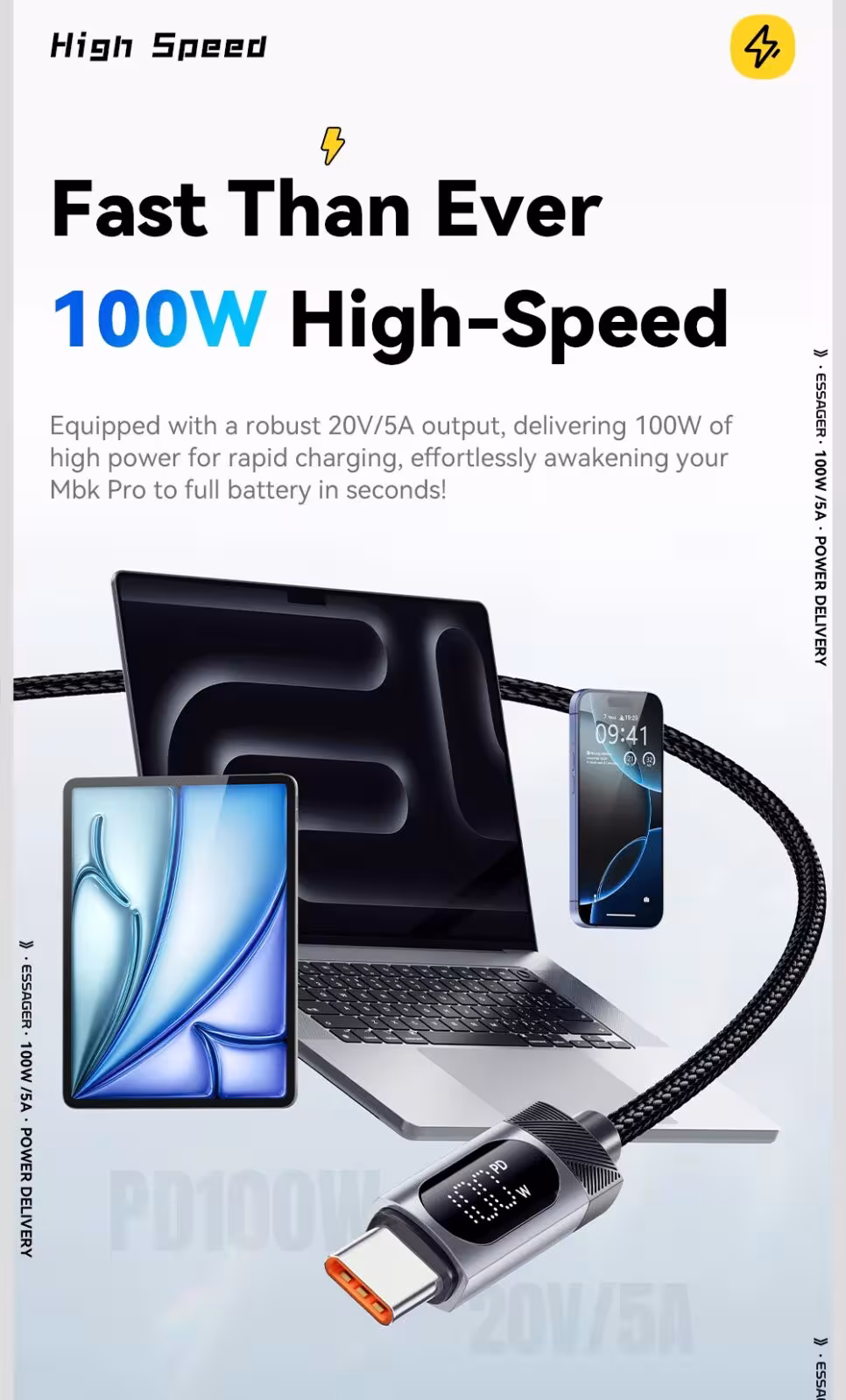 100W USB C kabelis