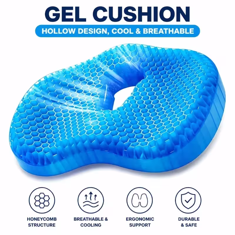 Almohadilla de gel hueca y gruesa para asiento con efecto de enfriamiento corporal para caderas y lumbares, ideal para sillas de oficina, sofás y automóviles